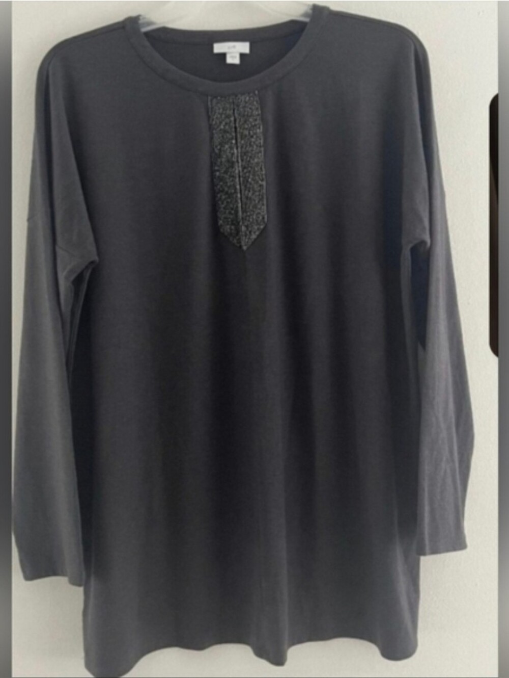 J.Jill Women's TOP SIZE LARGE Metallic Trim Keyhole Tunic Top Blouse